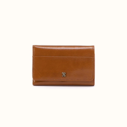 Jill Trifold Wallet In Polished Leather - Truffle
