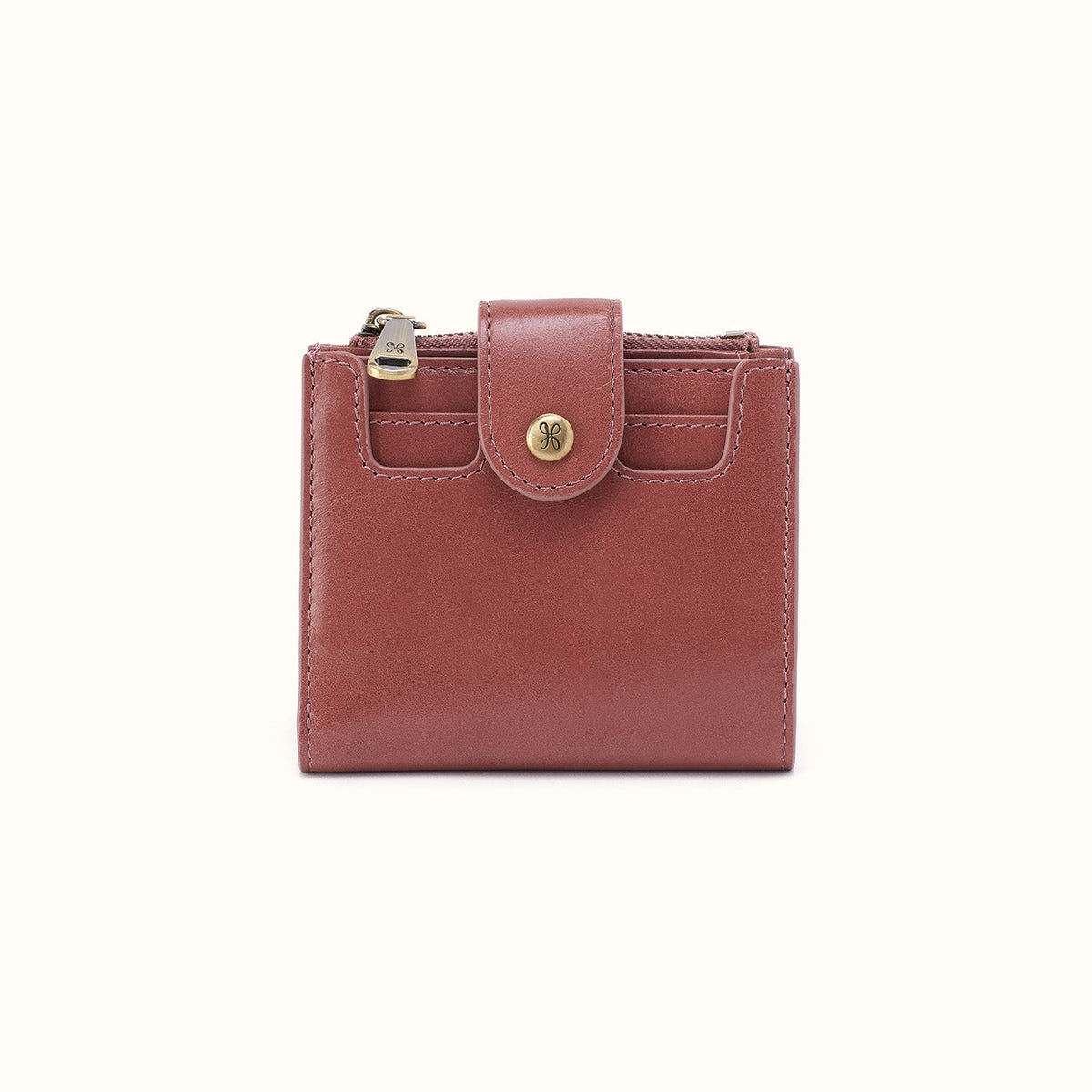 Dunn Mini Wallet In Polished Leather - Rosewood