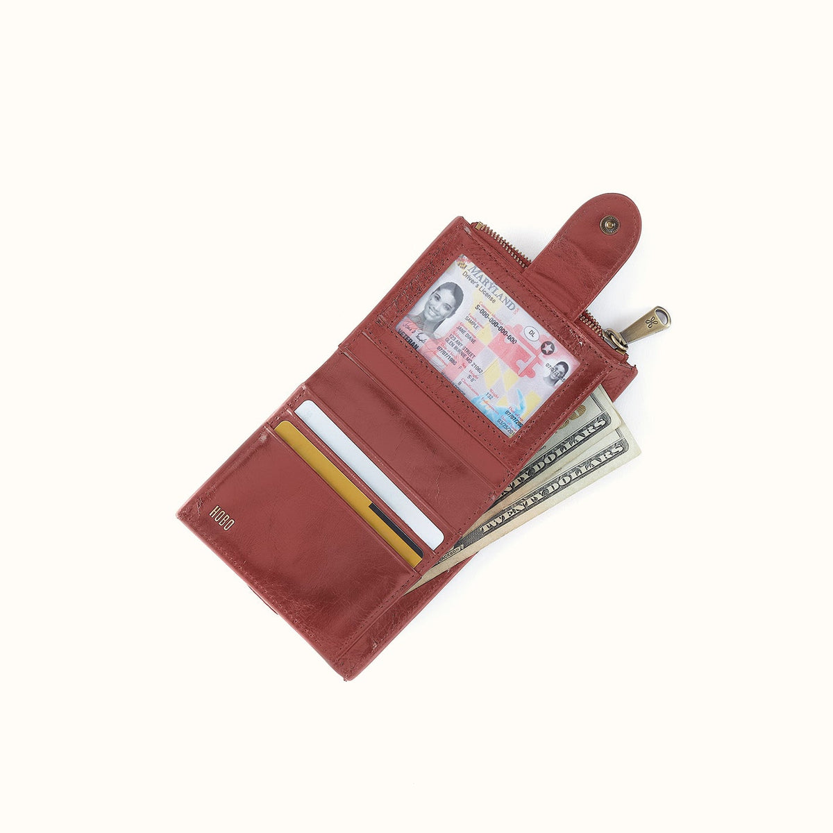 Dunn Mini Wallet In Polished Leather - Rosewood