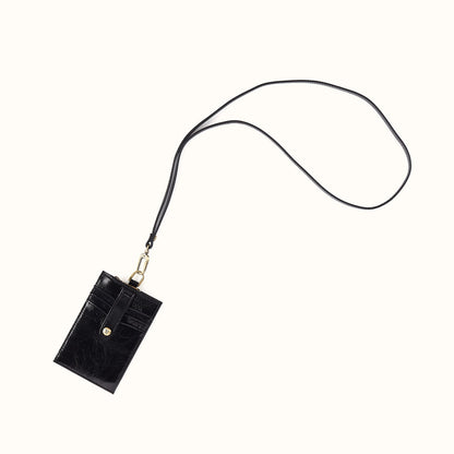 Around Town Lanyard In Polished Leather - Black