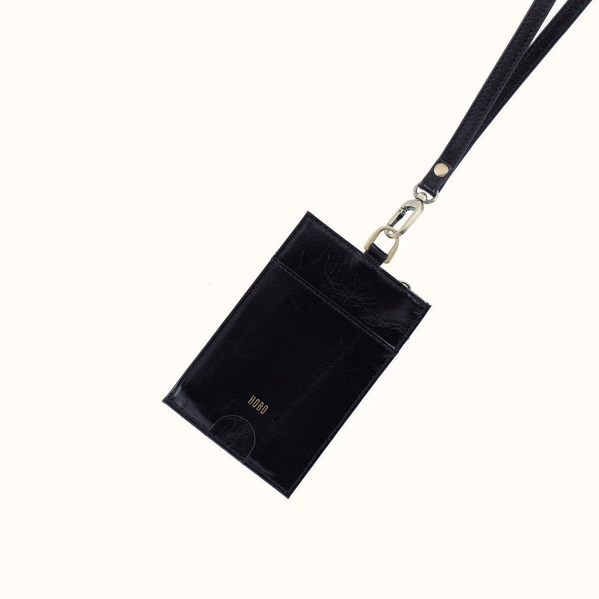 Around Town Lanyard In Polished Leather - Black