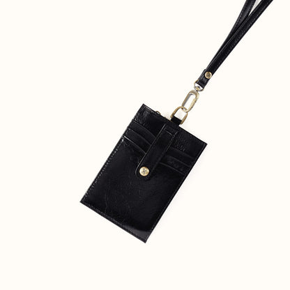 Around Town Lanyard In Polished Leather - Black