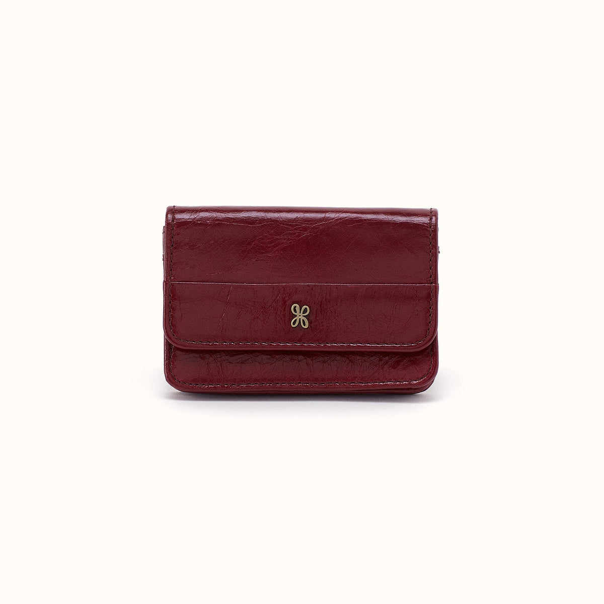 Jill Flap Card Case in Polished Leather - Saddleberry