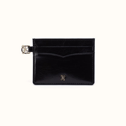 Charmed Card Case In Polished Leather - Black