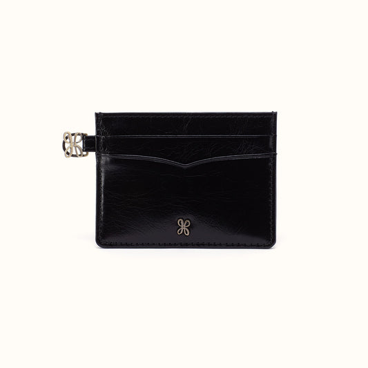 Charmed Card Case In Polished Leather - Black