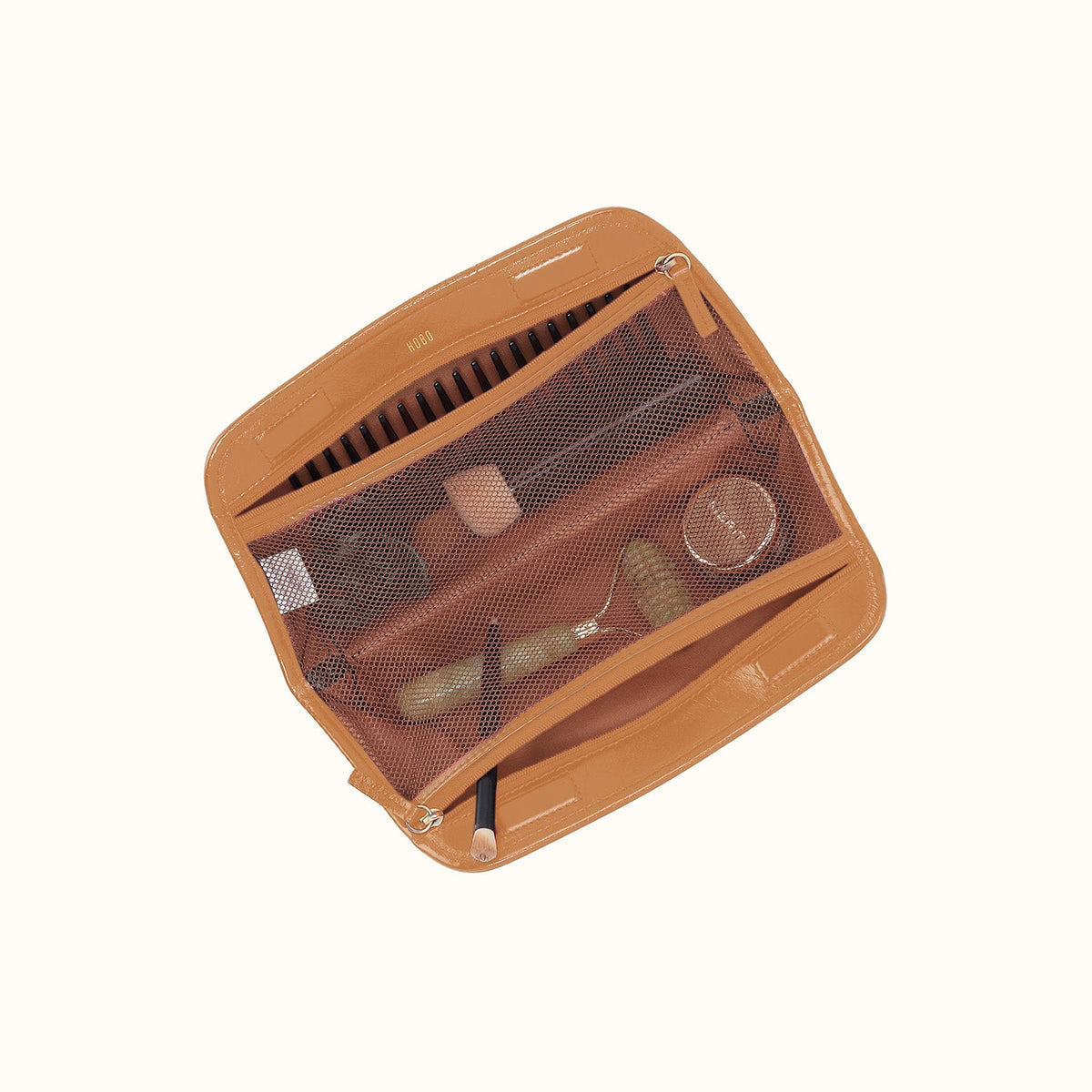 Beauty Brush Case In Polished Leather - Natural