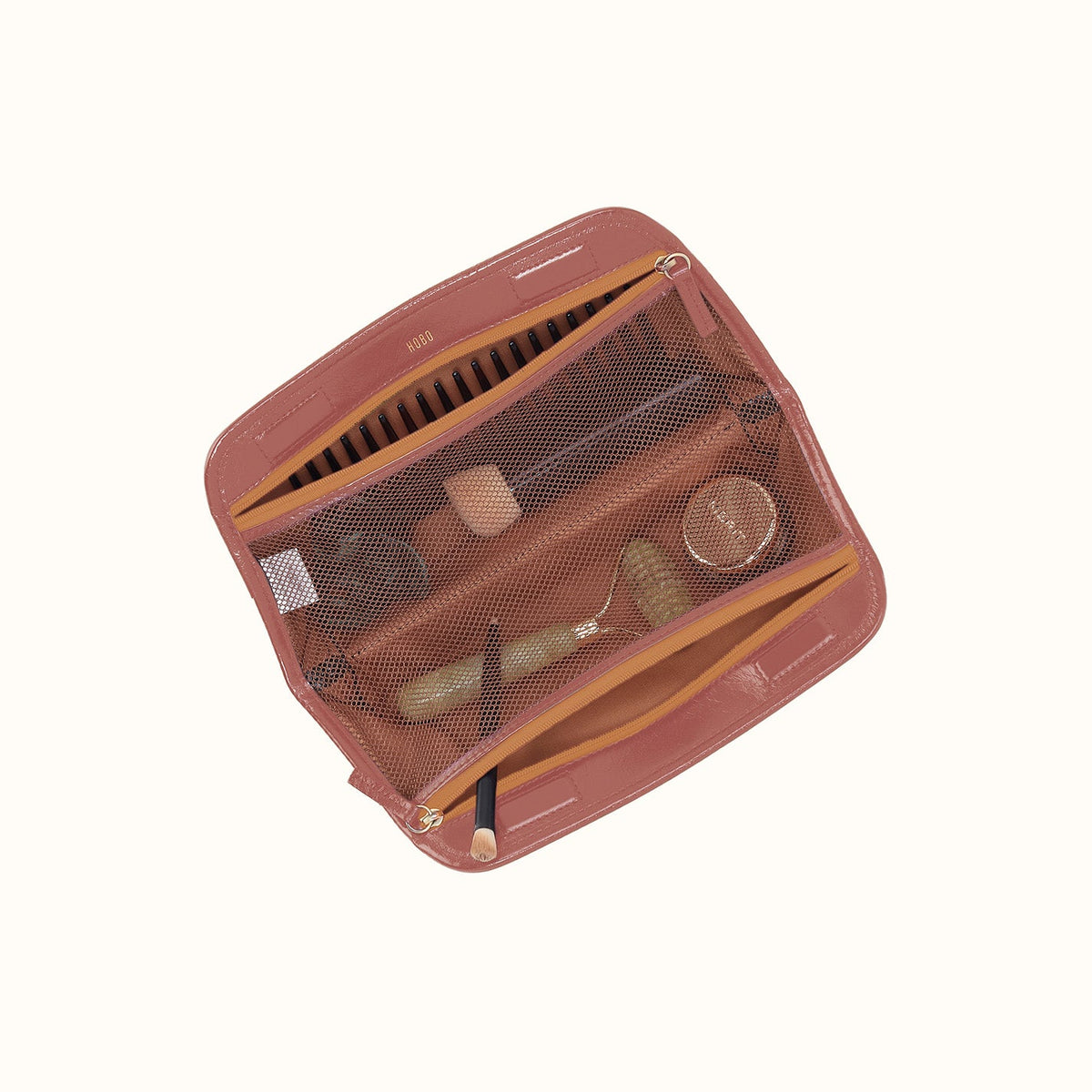 Beauty Brush Case In Polished Leather - Rosewood