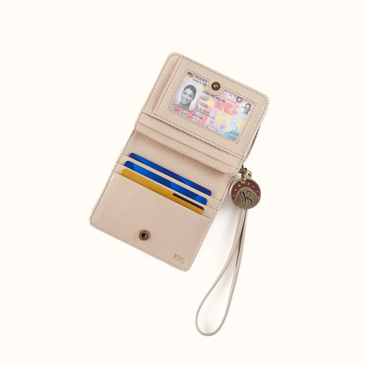 Coin Wristlet Wallet In Gloss Leather - Stone Gloss