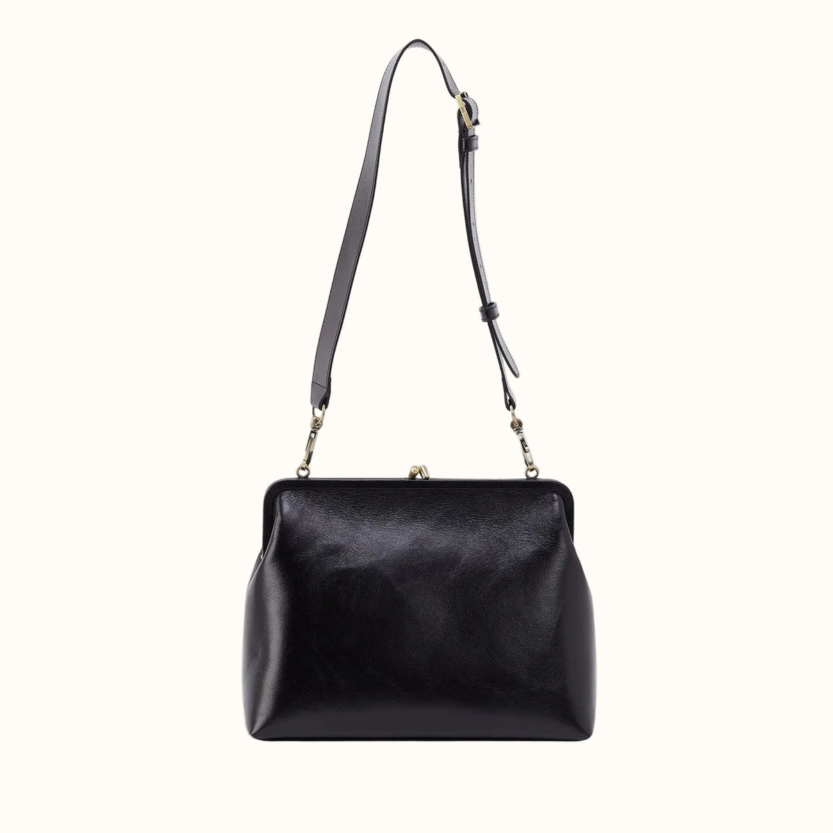 Alba Large With Single Strap In Polished Leather - Black