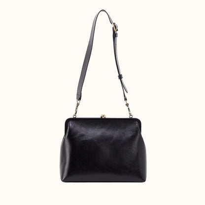 Alba Large With Single Strap In Polished Leather - Black