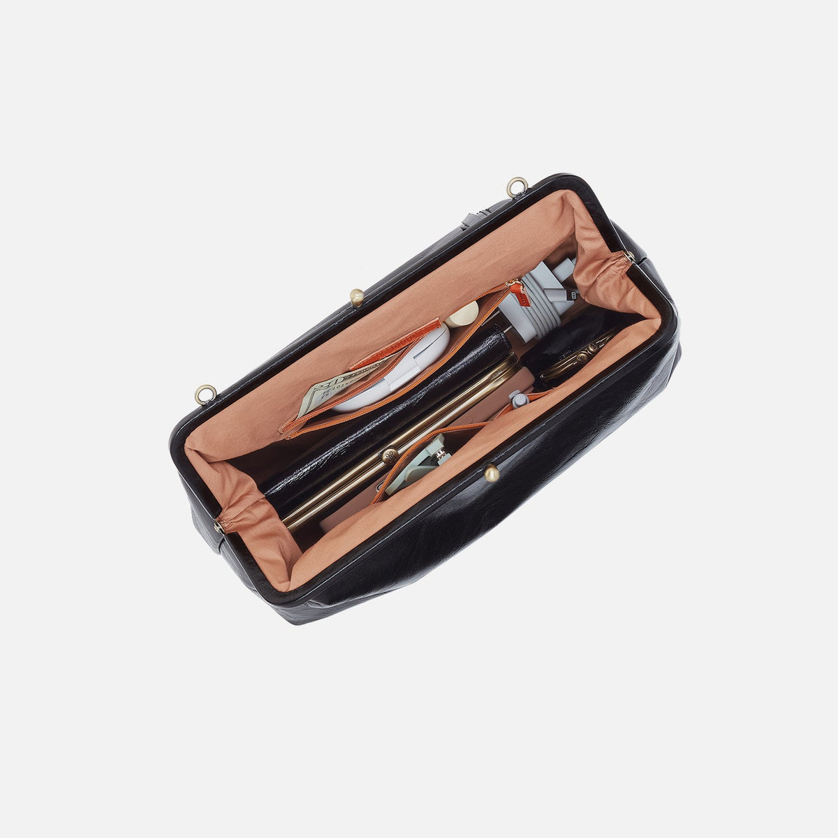 Alba Large With Single Strap In Polished Leather - Black
