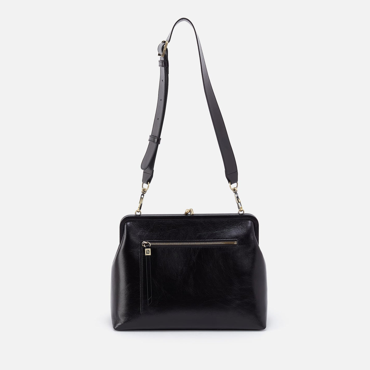 Alba Large With Single Strap In Polished Leather - Black
