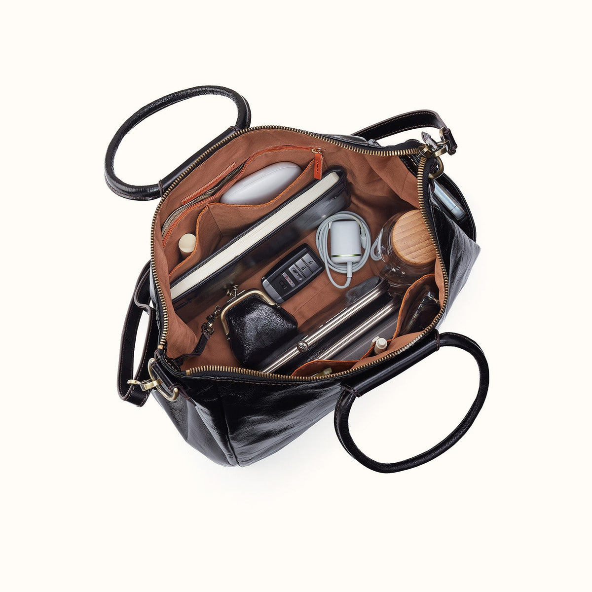 Sheila Large Satchel In Polished Leather - Black