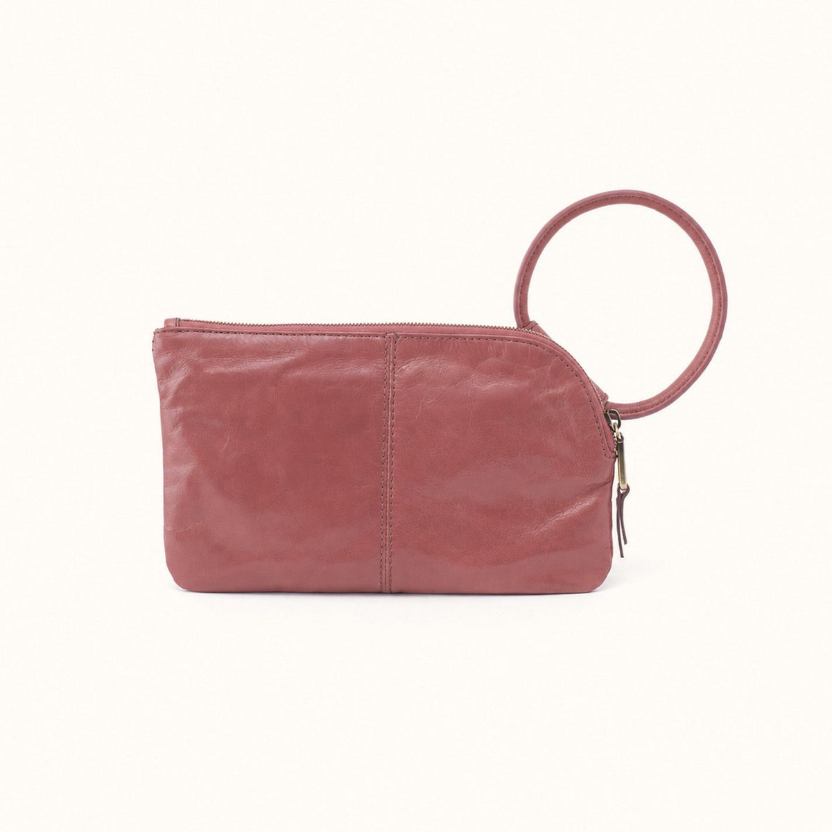 Sable Wristlet In Polished Leather - Rosewood