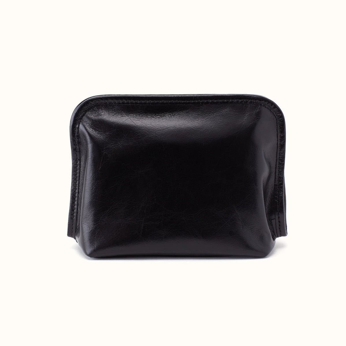 Beauty Cosmetic Pouch In Polished Leather - Black