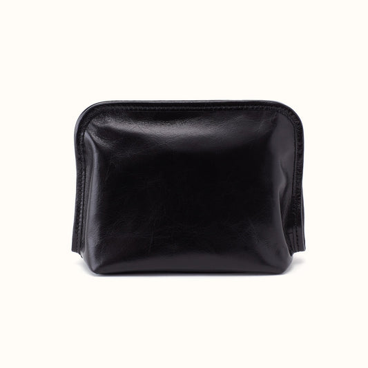 Beauty Cosmetic Pouch In Polished Leather - Black