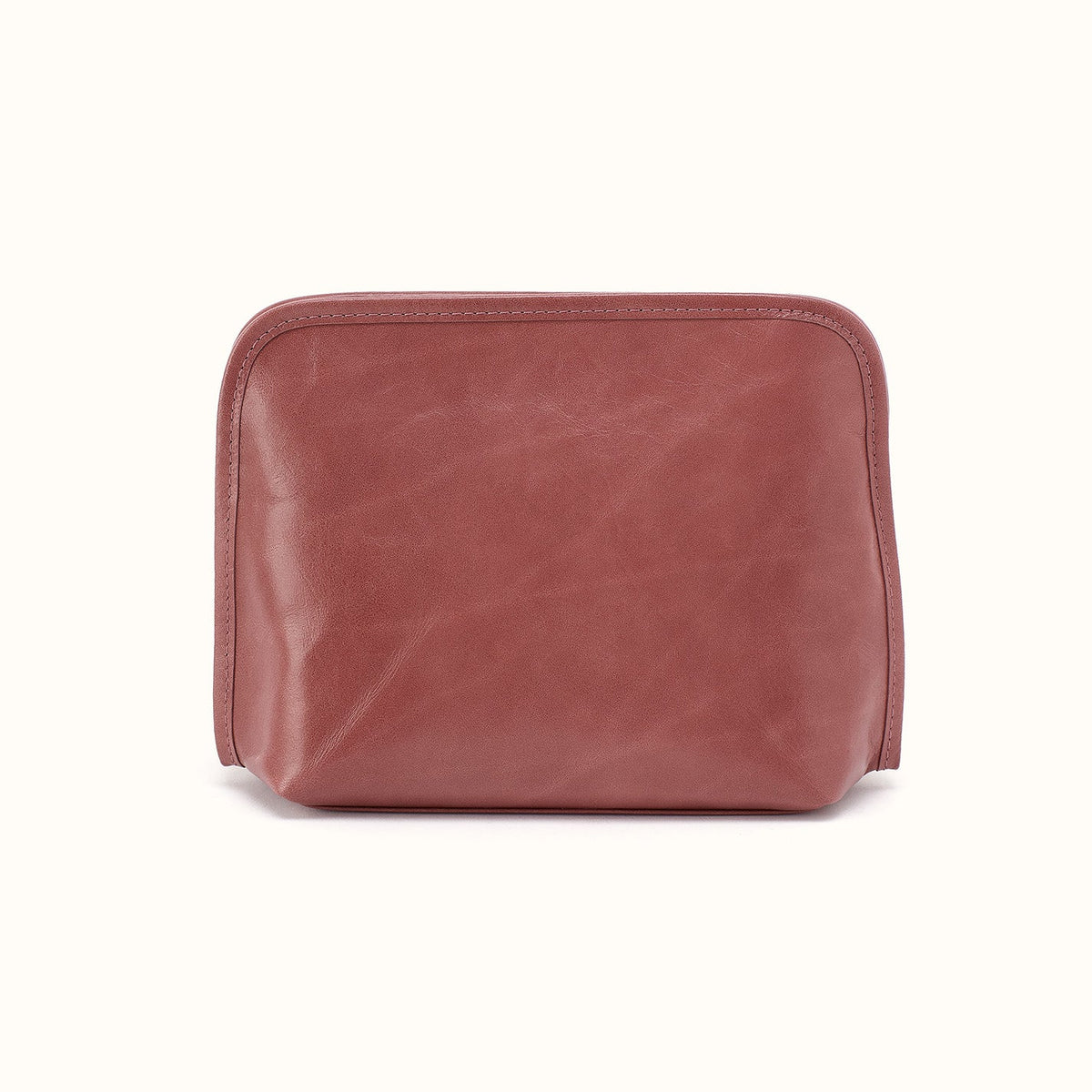 Beauty Cosmetic Pouch In Polished Leather - Rosewood
