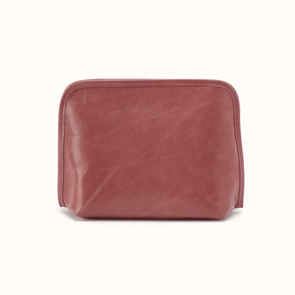 Beauty Cosmetic Pouch In Polished Leather - Rosewood