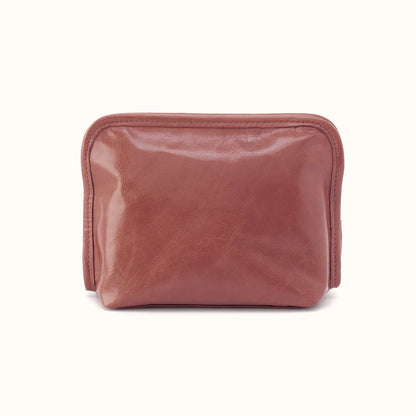 Beauty Cosmetic Pouch In Polished Leather - Rosewood