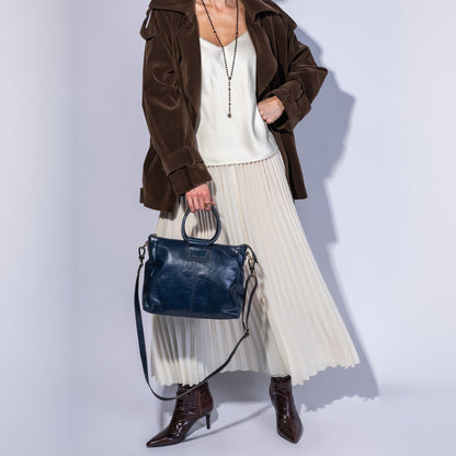 Sheila Medium Satchel In Polished Leather - Ink Navy