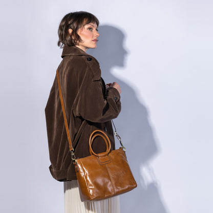 Sheila Medium Satchel In Polished Leather - Truffle