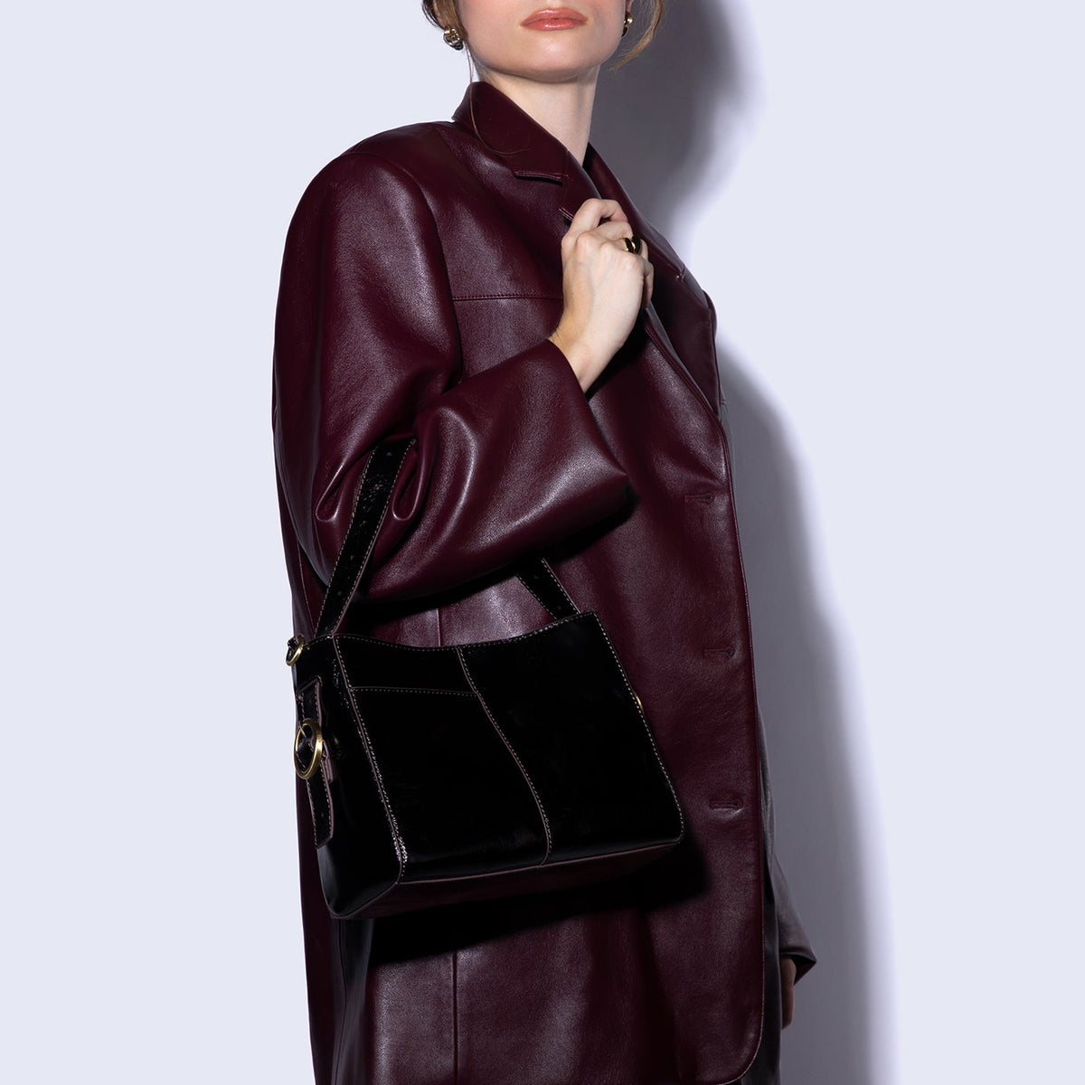 Render Small Crossbody In Polished Leather - Black