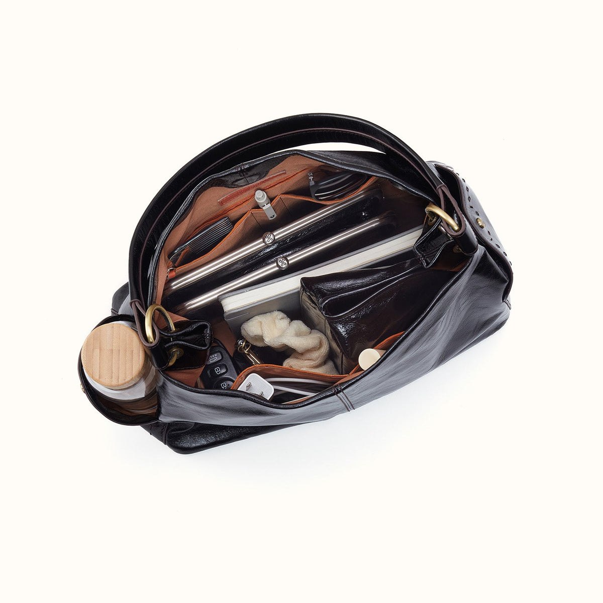 Seneca Shoulder Bag In Polished Leather - Black