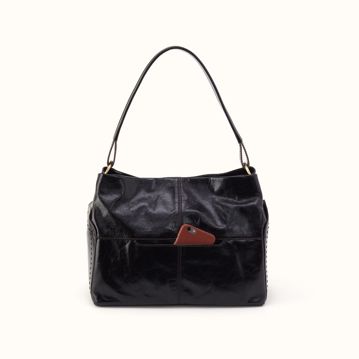 Seneca Shoulder Bag In Polished Leather - Black