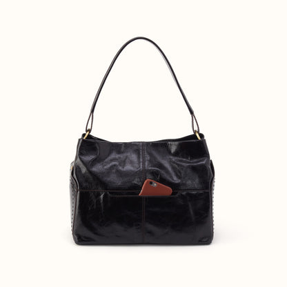 Seneca Shoulder Bag In Polished Leather - Black