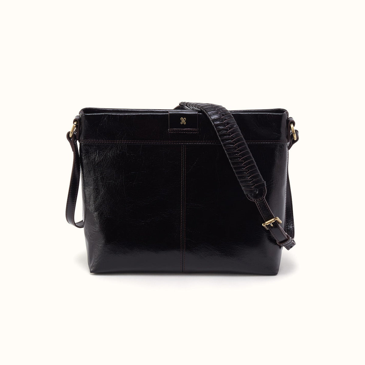 Romy Medium Crossbody in Polished Leather - Black