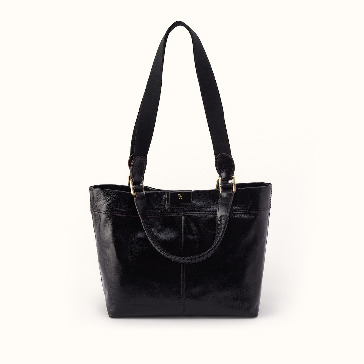 Romy Medium Tote in Polished Leather - Black