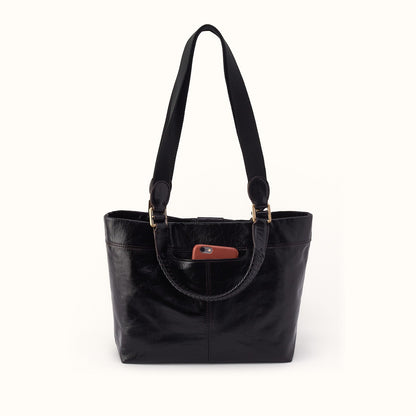 Romy Medium Tote in Polished Leather - Black