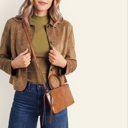 Sable Crossbody In Polished Leather - Truffle