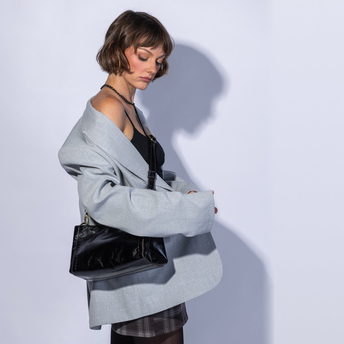 Seneca Shoulder Crossbody In Polished Leather - Black