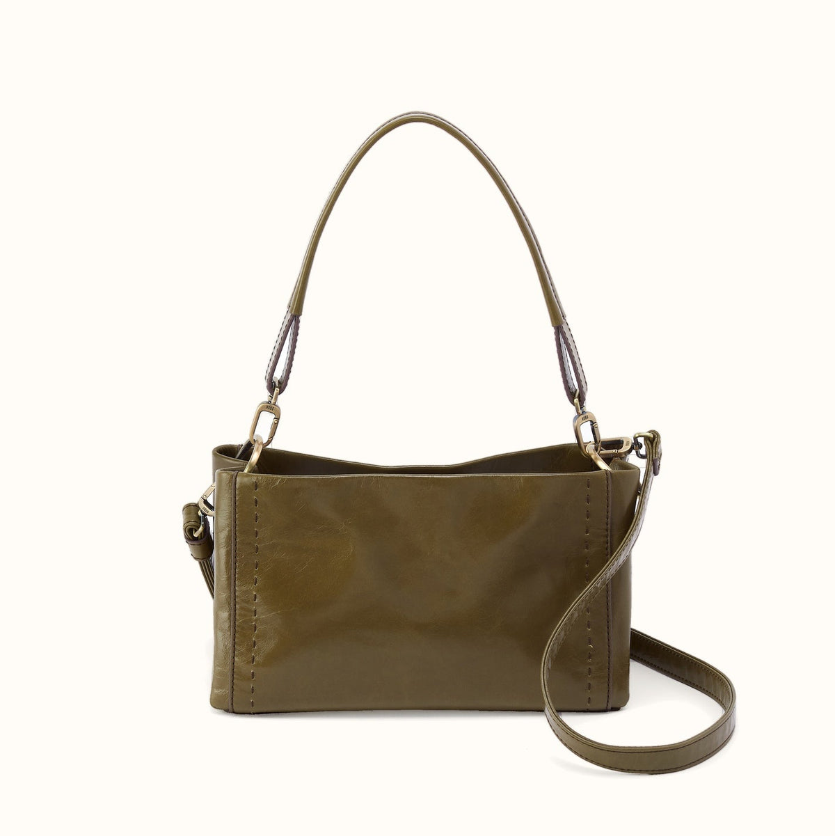 Seneca Shoulder Crossbody In Polished Leather - Olive Veil