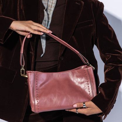 Seneca Shoulder Crossbody In Polished Leather - Rosewood