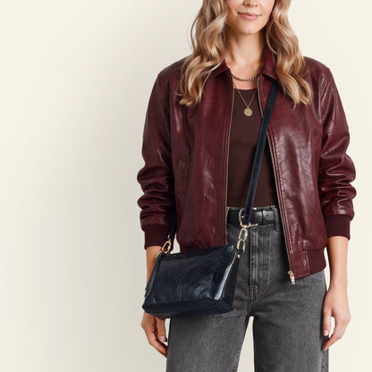 Darcy Carry-All Crossbody In Polished Leather - Black