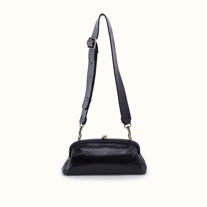 Alba Frame Small Shoulder bag In Polished Leather - Black
