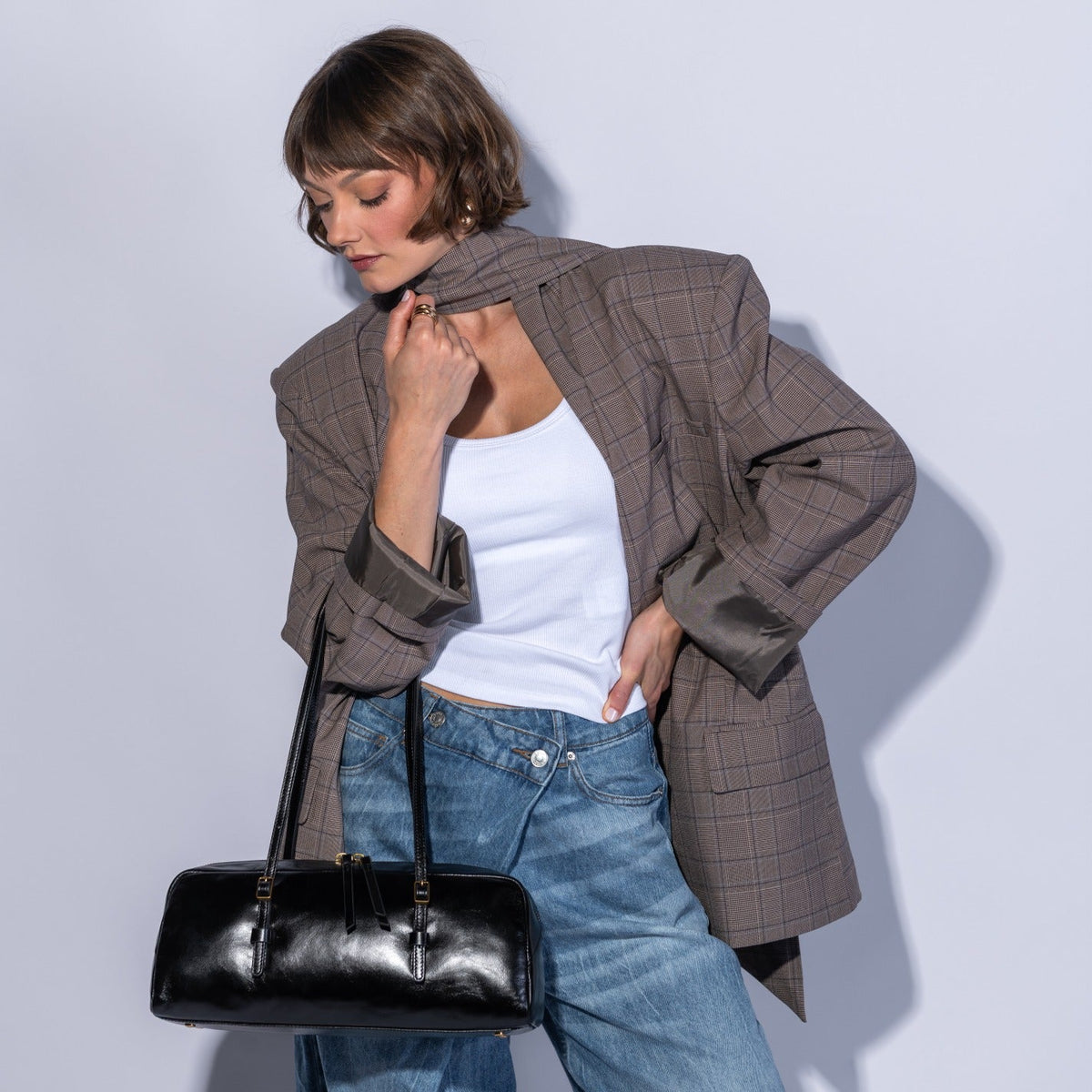 Scottie Satchel In Polished Leather - Black