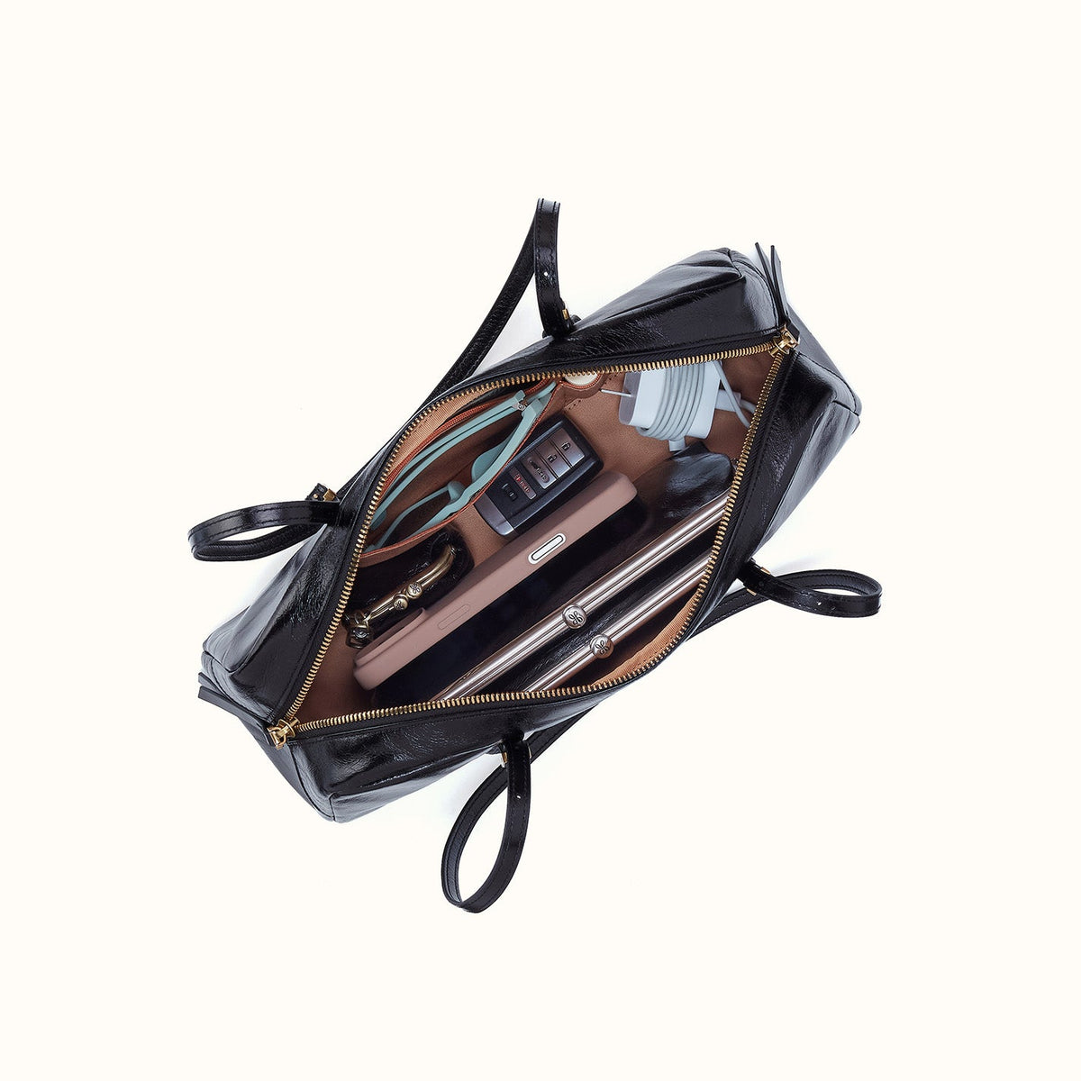 Scottie Satchel In Polished Leather - Black