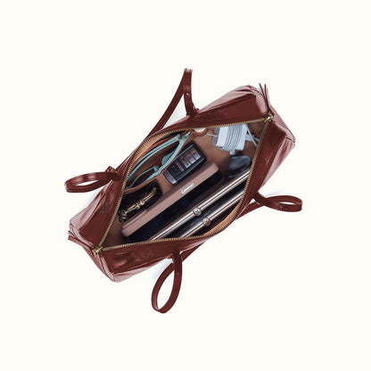 Scottie Satchel In Polished Leather - Harvest Root