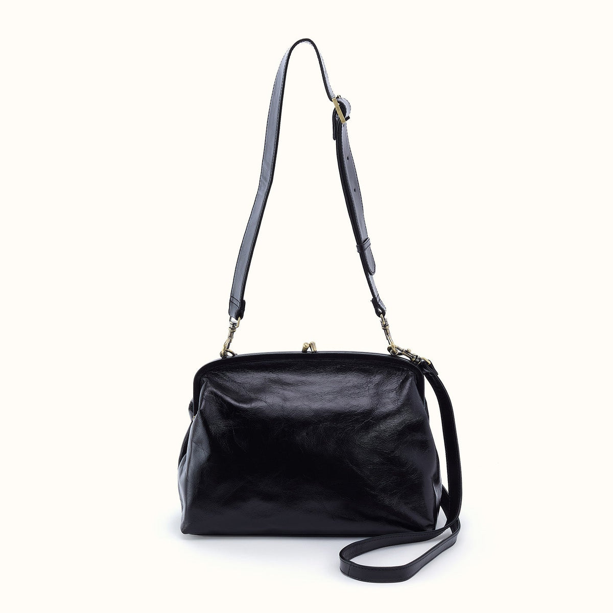 Alba Frame Large Shoulder Bag In Polished Leather - Black