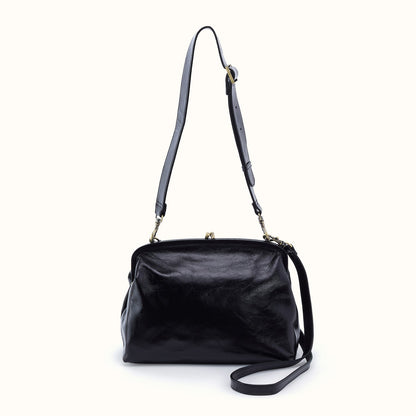 Alba Frame Large Shoulder Bag In Polished Leather - Black