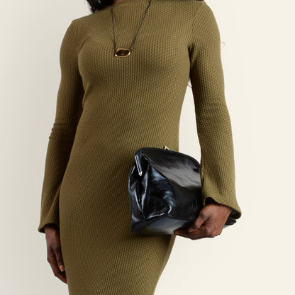 Alba Frame Large Shoulder Bag In Polished Leather - Black