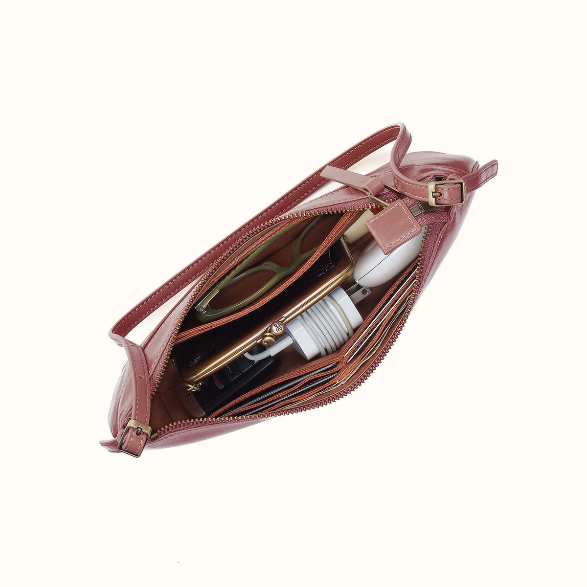 Scottie Slim Shoulder In Polished Leather - Rosewood