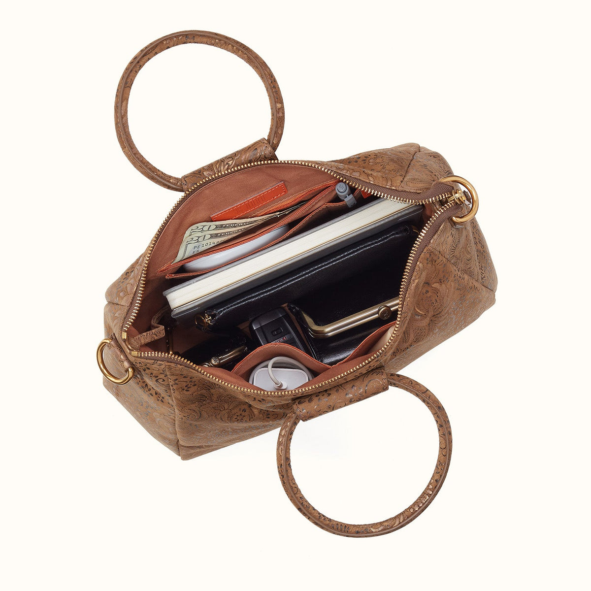 Sheila Medium Satchel In Printed Leather - Mink Folklore
