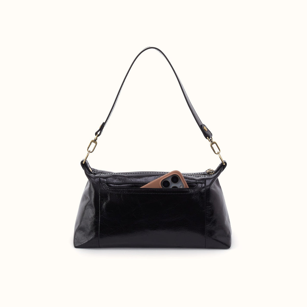 Darcy Shoulder In Polished Leather - Black