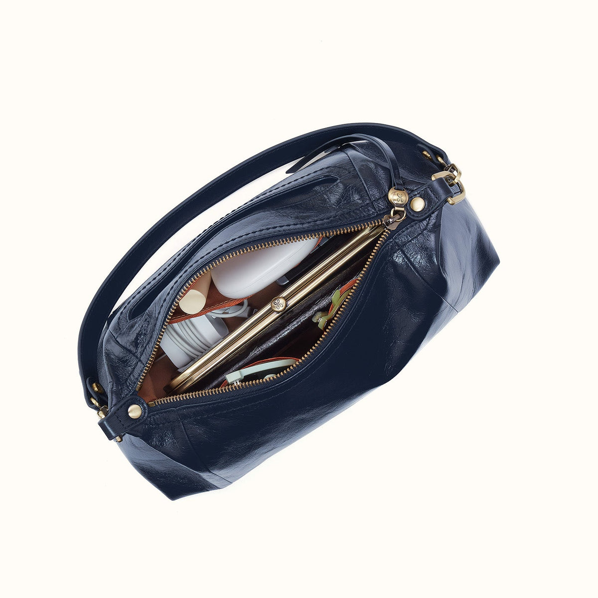 Darcy Shoulder In Polished Leather - Ink Navy