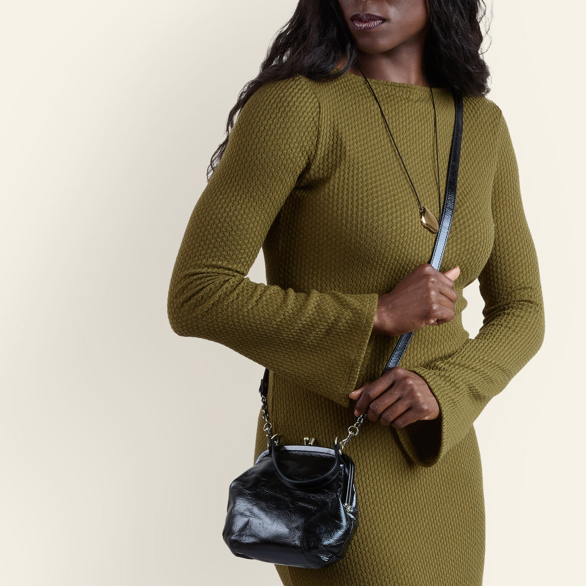 Alba Frame Crossbody In Polished Leather - Black