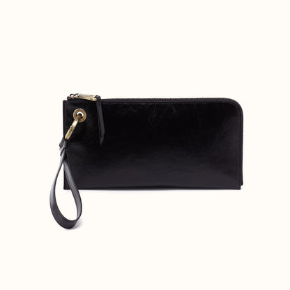Jett Wristlet In Polished Leather - Black